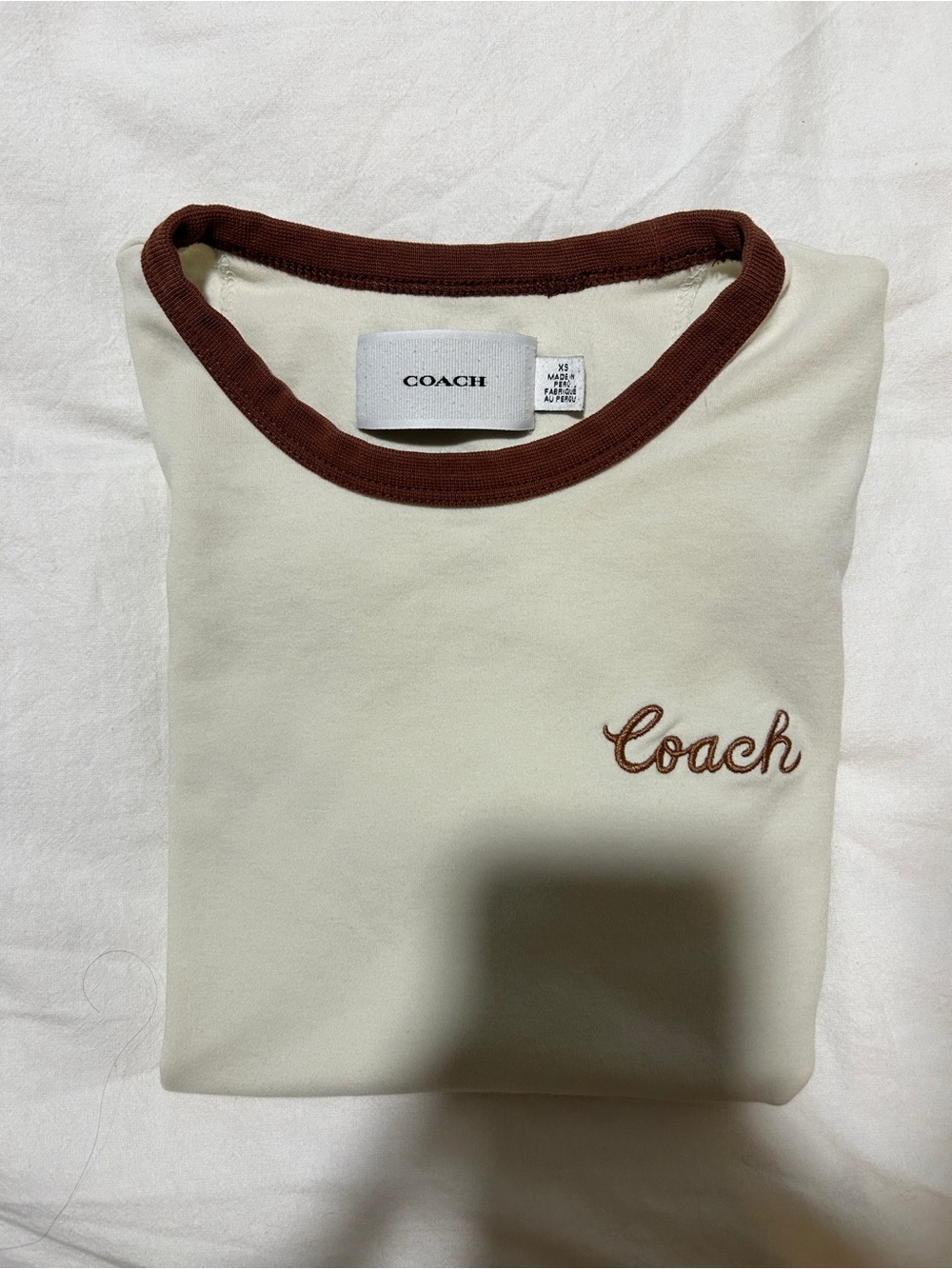 Coach Cream T-Shirt with Brown Trim and Embroidered Logo